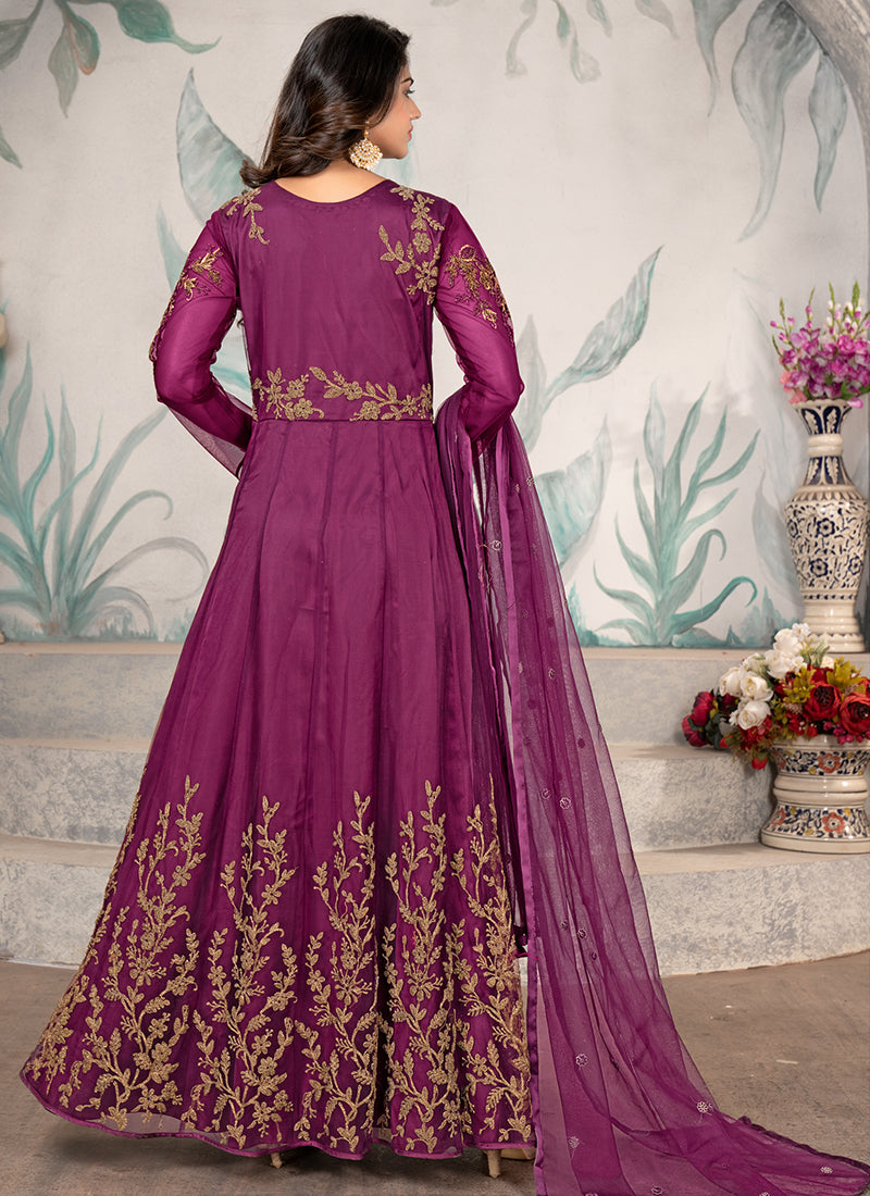 Purple Embroidery Wedding Anarkali Suit