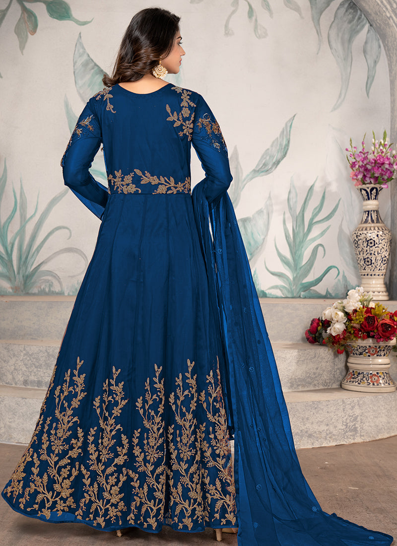 Royal Blue Embroidery Wedding Anarkali Suit