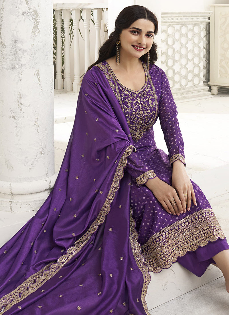 Purple Sequence Embroidery Festive Pant Style Suit