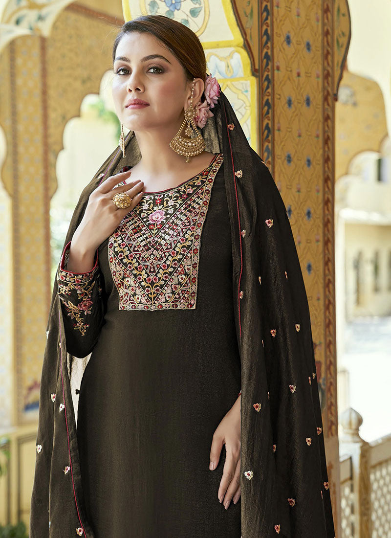 Olive Green Multi Embroidery Festive Palazzo Suit