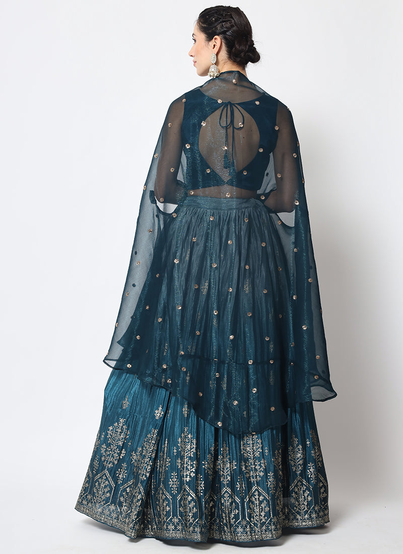 Blue Ombré Sequence Embroidery Silk Lehenga Choli