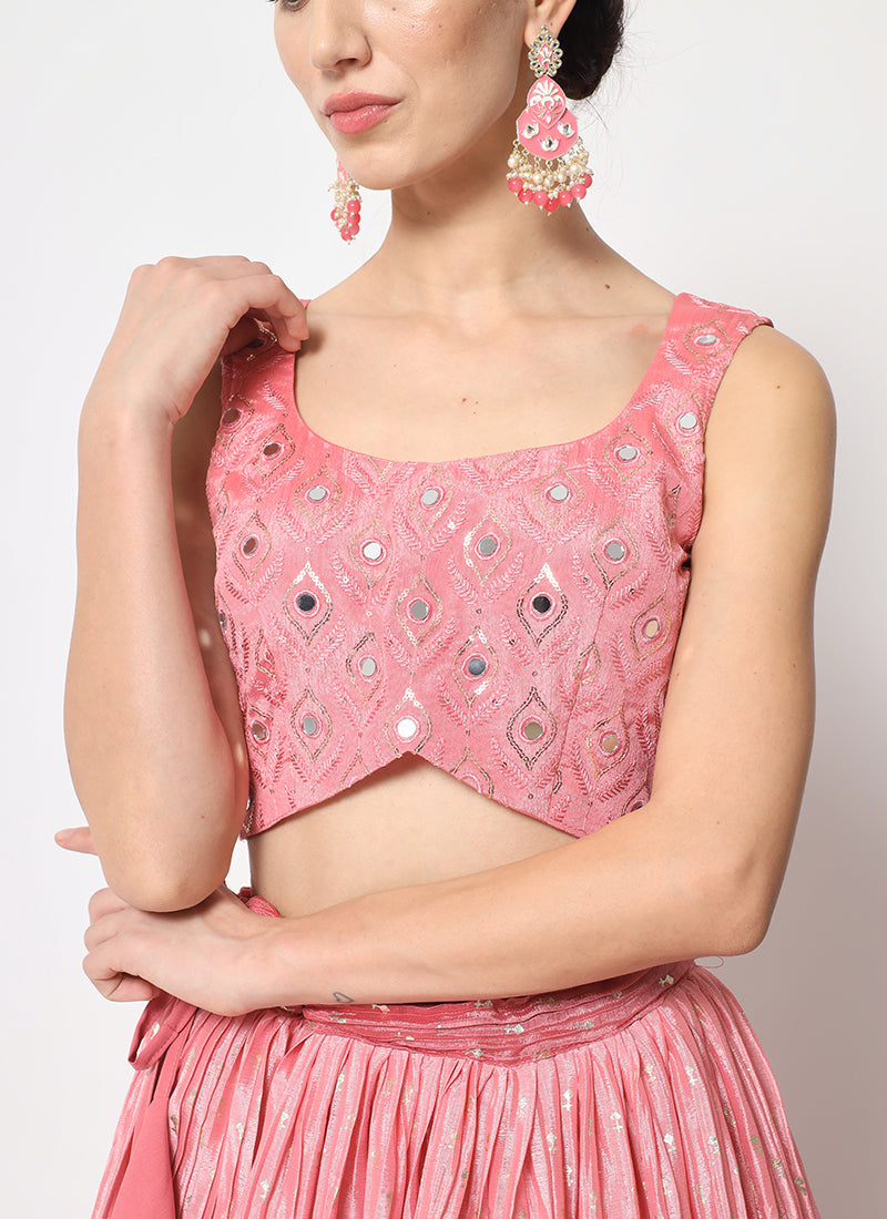 Pink Ombré Sequence Embroidery Silk Lehenga Choli