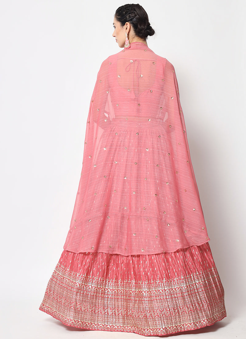 Pink Ombré Sequence Embroidery Silk Lehenga Choli