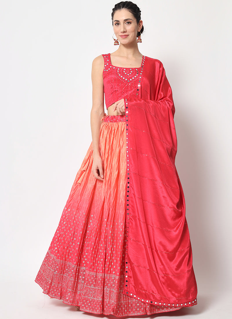 Pink Ombré Sequence Embroidery Silk Lehenga Choli