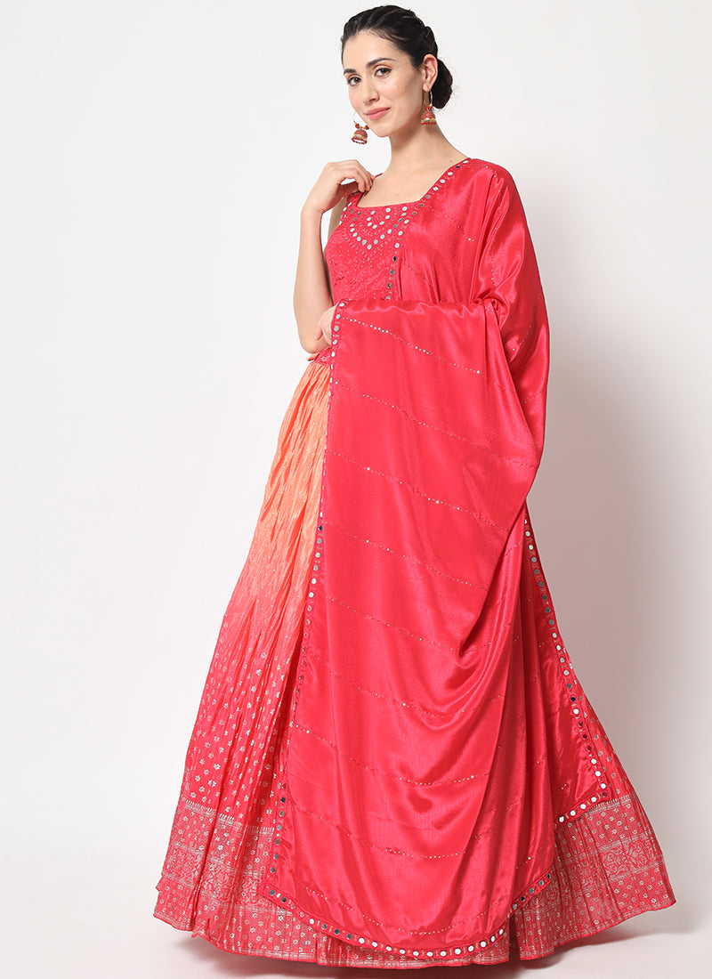 Pink Ombré Sequence Embroidery Silk Lehenga Choli