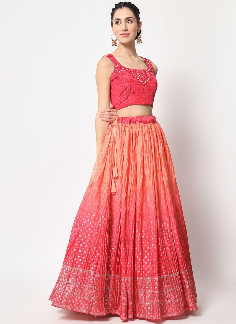 Pink Ombré Sequence Embroidery Silk Lehenga Choli