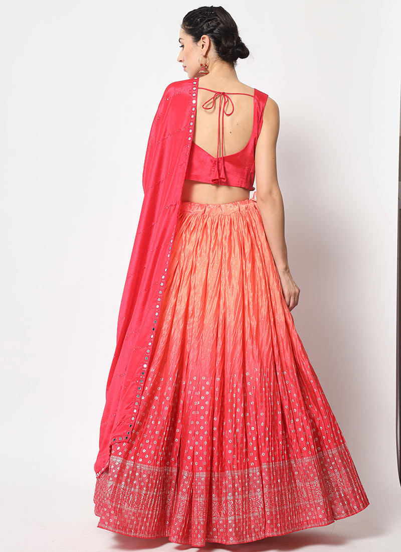 Pink Ombré Sequence Embroidery Silk Lehenga Choli