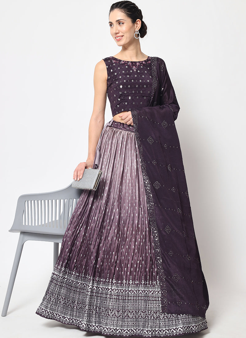 Purple Ombré Sequence Embroidery Silk Lehenga Choli