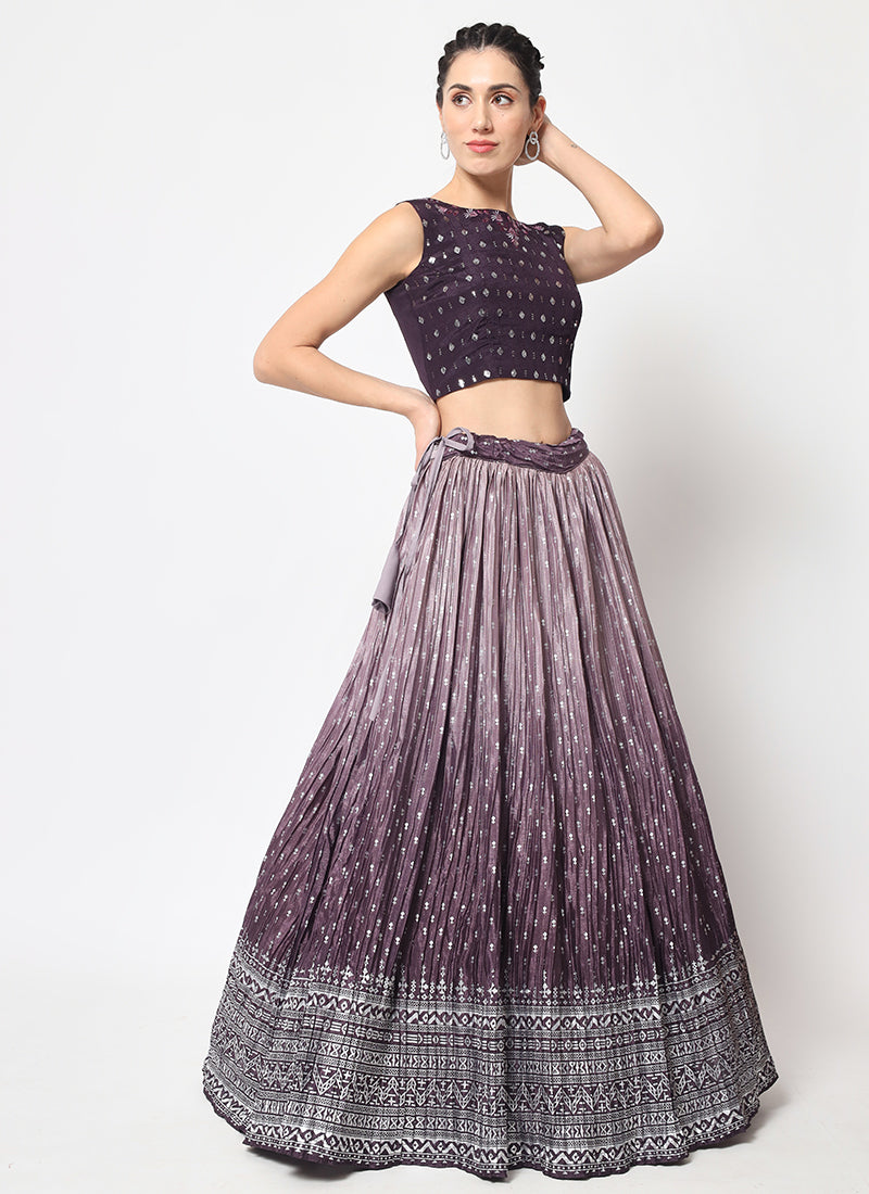 Purple Ombré Sequence Embroidery Silk Lehenga Choli