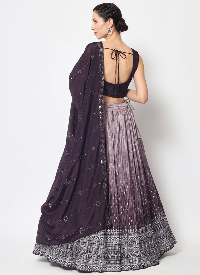 Purple Ombré Sequence Embroidery Silk Lehenga Choli