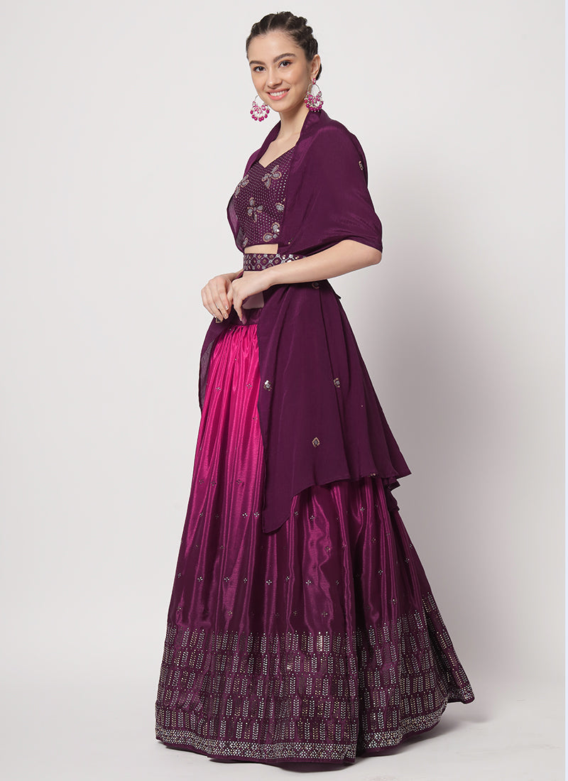 Deep Wine Sequence Embroidery Ombré Lehenga Choli