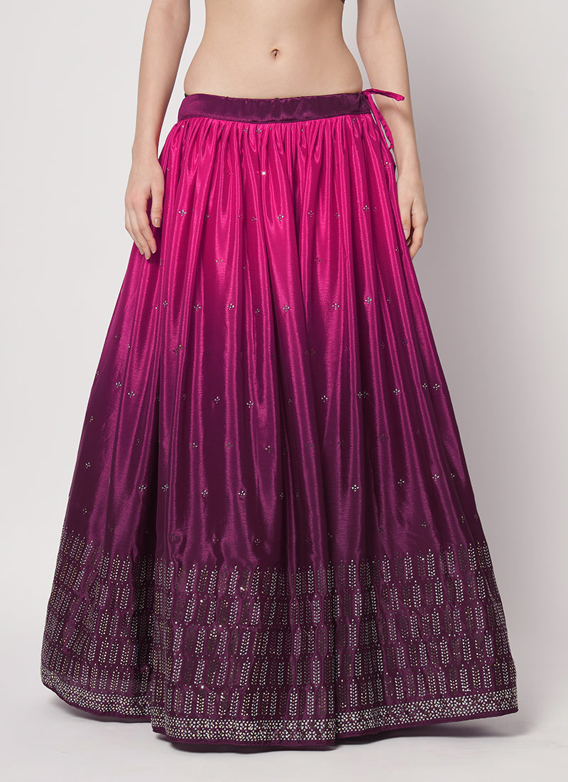 Deep Wine Sequence Embroidery Ombré Lehenga Choli