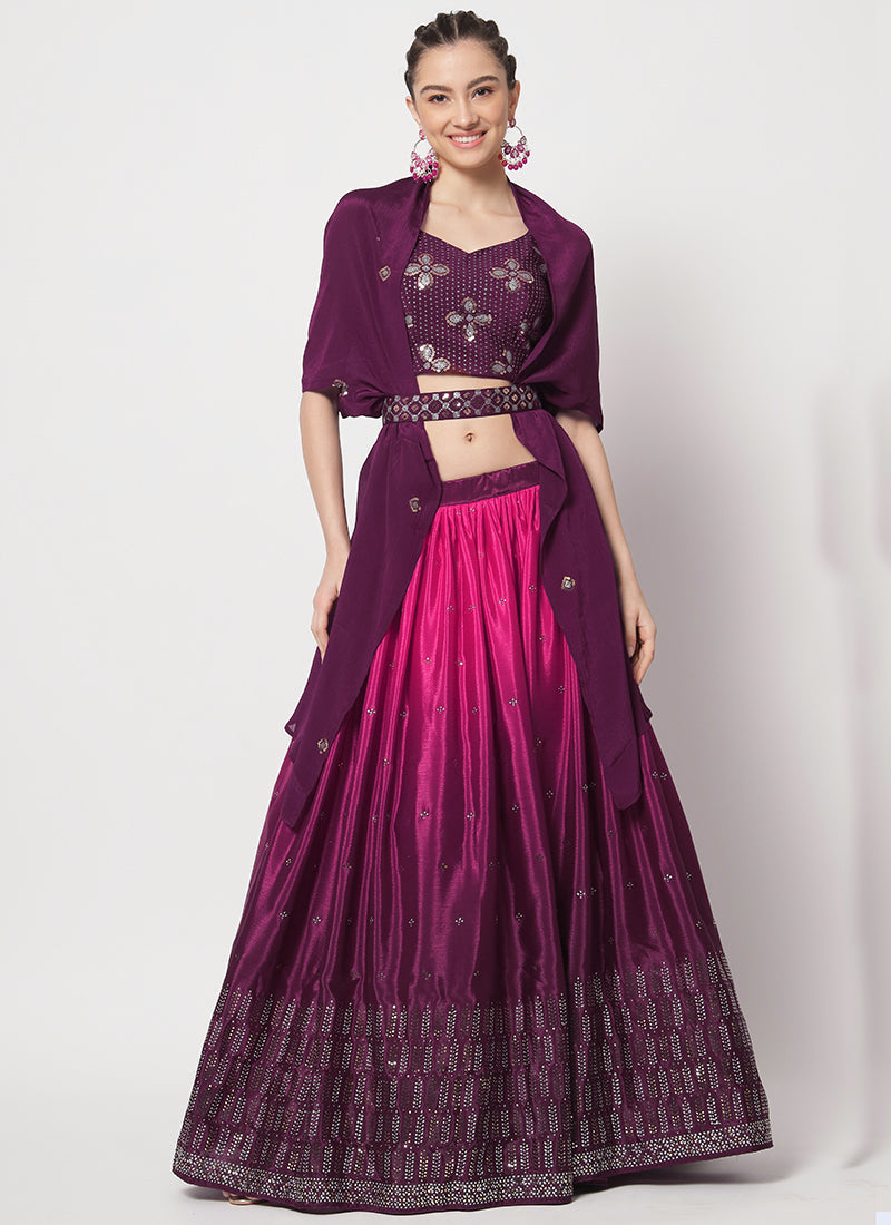 Deep Wine Sequence Embroidery Ombré Lehenga Choli