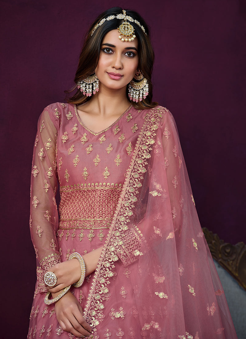 Pink Sequence Embroidery Traditional Anarkali Suit