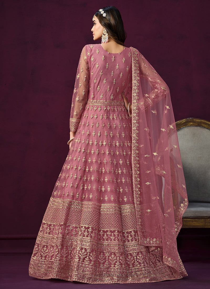 Pink Sequence Embroidery Traditional Anarkali Suit