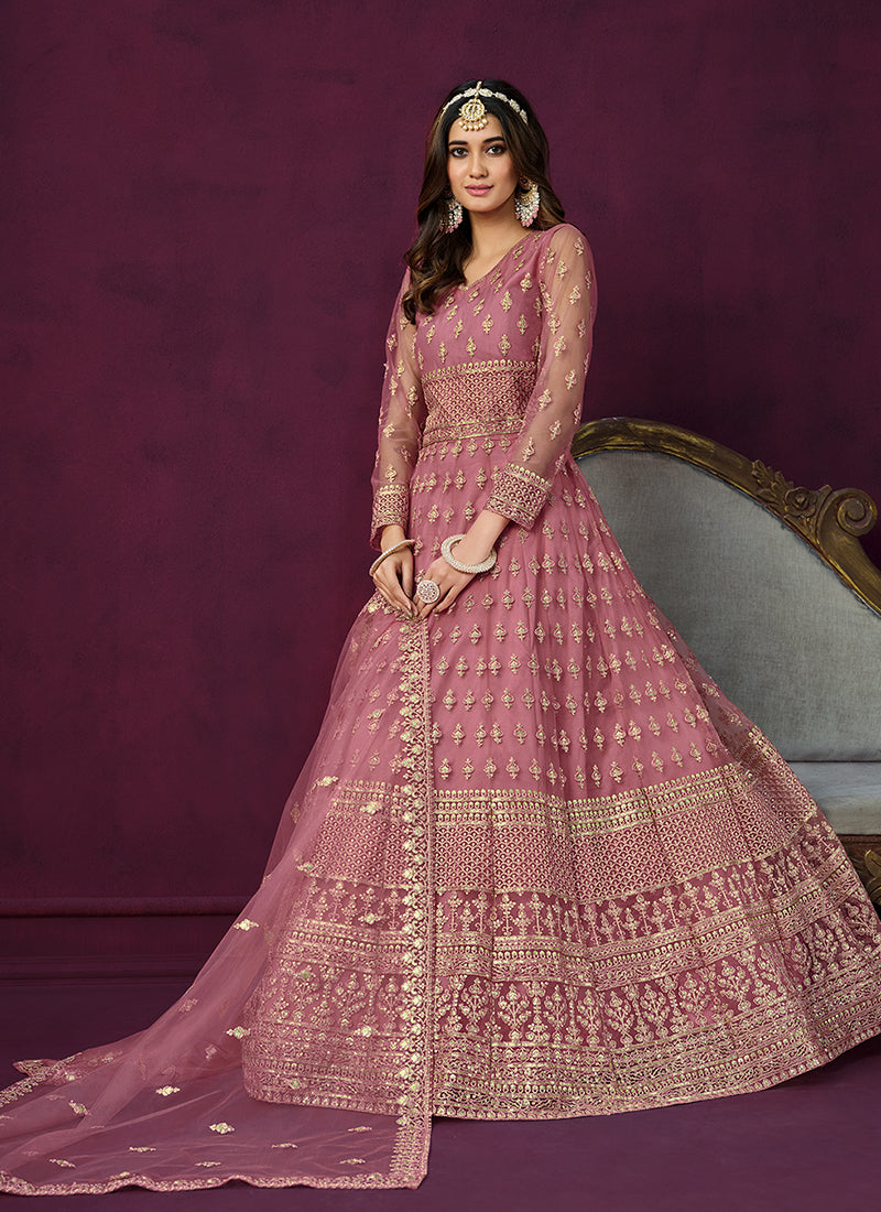 Pink Sequence Embroidery Traditional Anarkali Suit