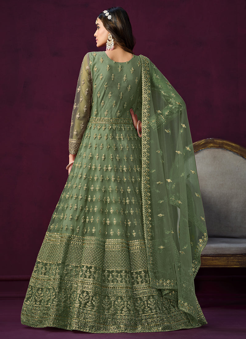 Green Sequence Embroidery Traditional Anarkali Suit