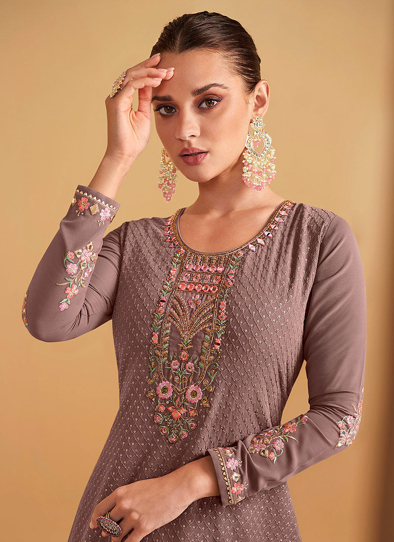 Lavender Purple Multi Embroidery Festive Palazzo Suit