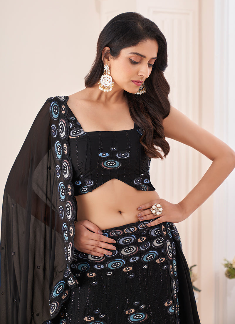 Black Sequence Embroidery Wedding Lehenga Choli