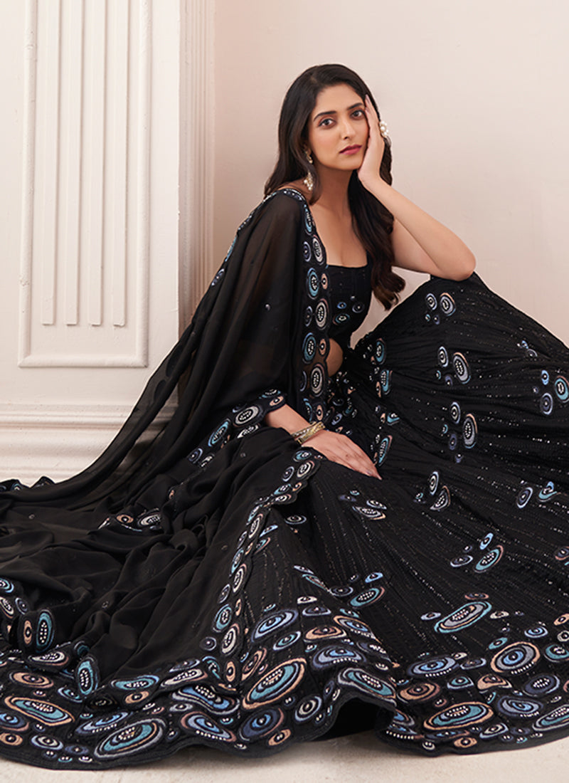 Black Sequence Embroidery Wedding Lehenga Choli