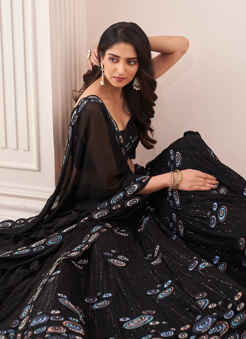 Black Sequence Embroidery Wedding Lehenga Choli