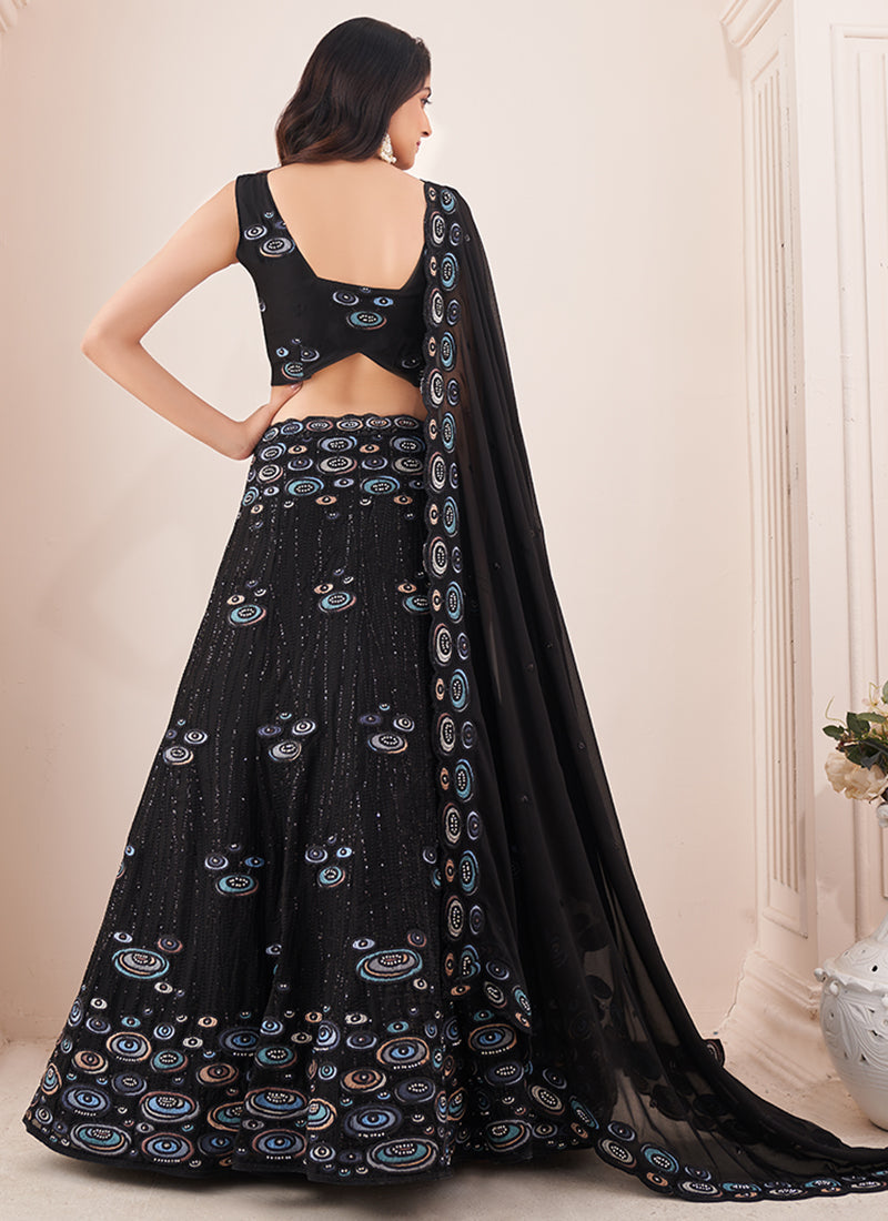 Black Sequence Embroidery Wedding Lehenga Choli