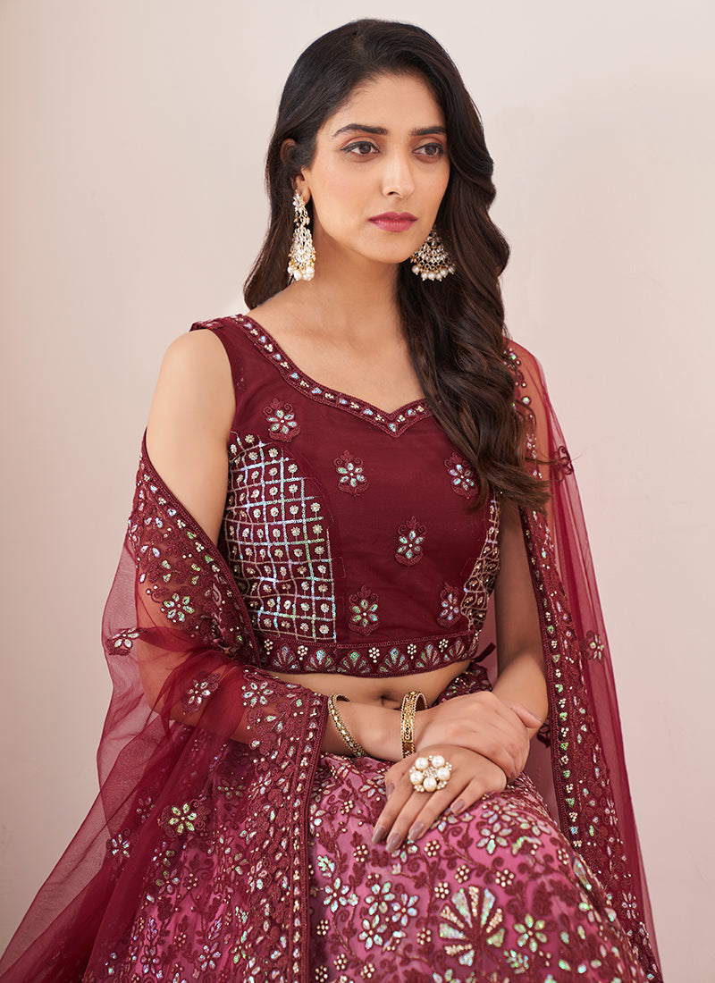 Burgundy Sequence Embroidery Wedding Lehenga Choli