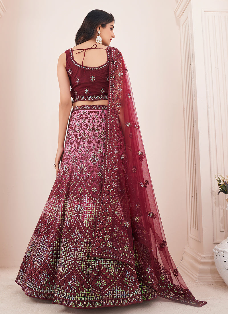 Burgundy Sequence Embroidery Wedding Lehenga Choli