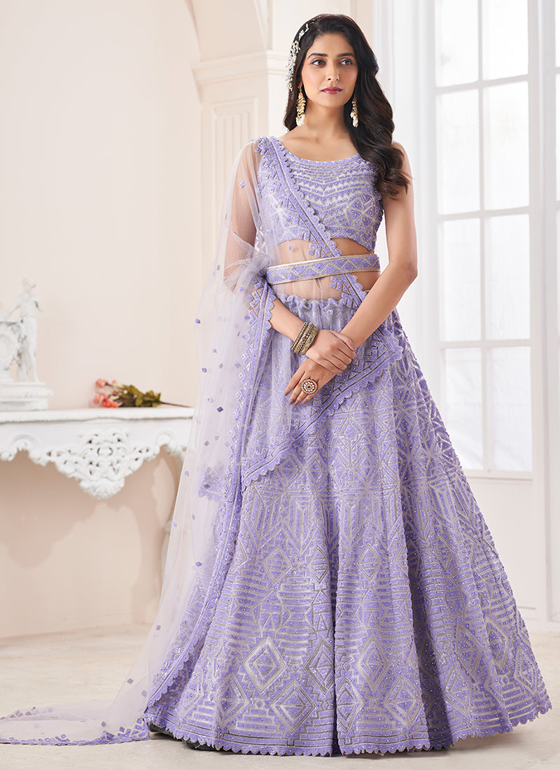 Lilac Sequence Embroidery Wedding Lehenga Choli