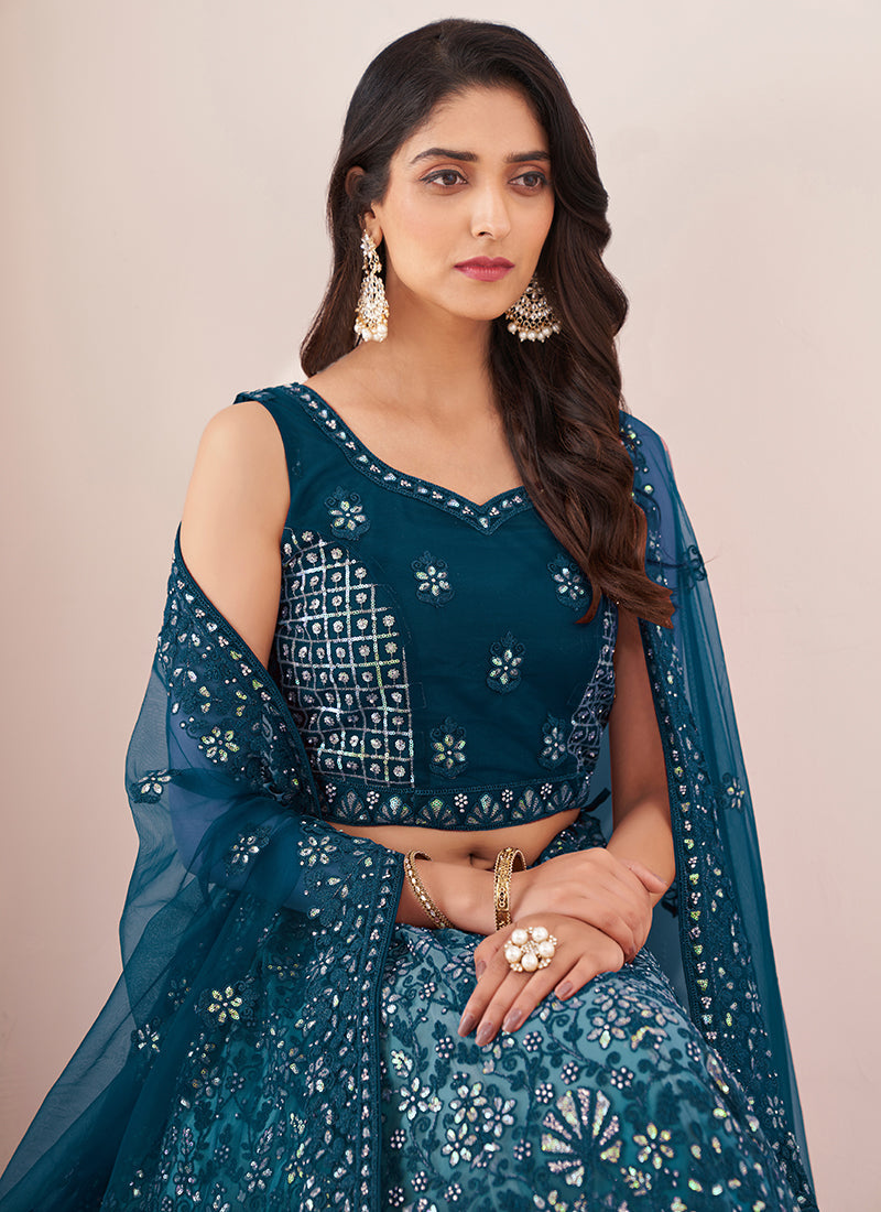 Royal Blue Sequence Embroidery Wedding Lehenga Choli