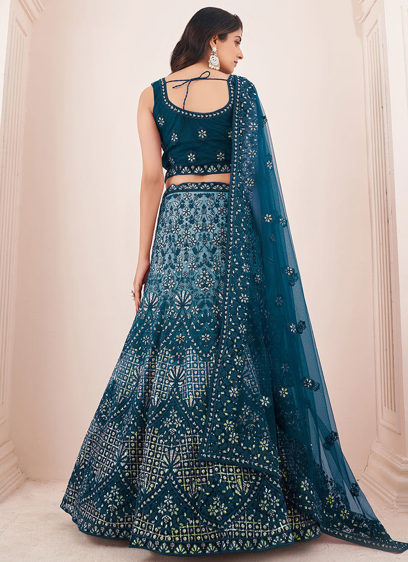 Royal Blue Sequence Embroidery Wedding Lehenga Choli