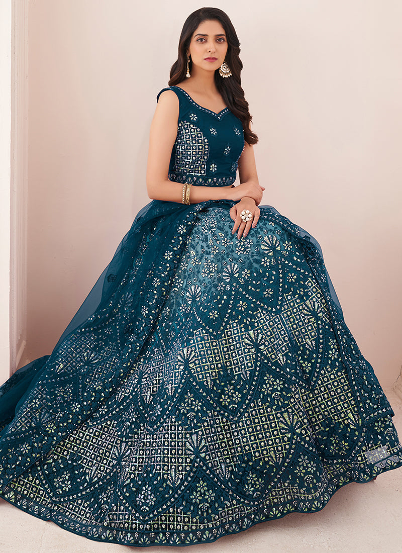 Royal Blue Sequence Embroidery Wedding Lehenga Choli