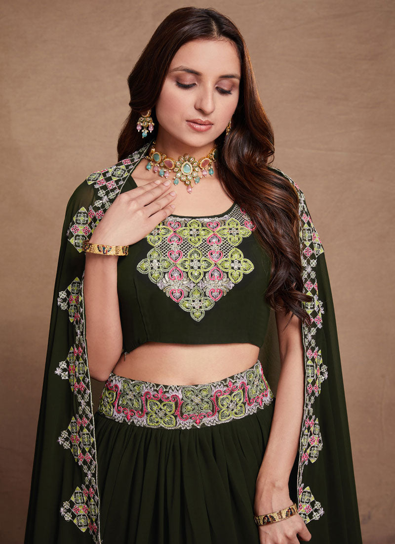 Dark Green Thread And Sequence Embroidery Wedding Lehenga Choli