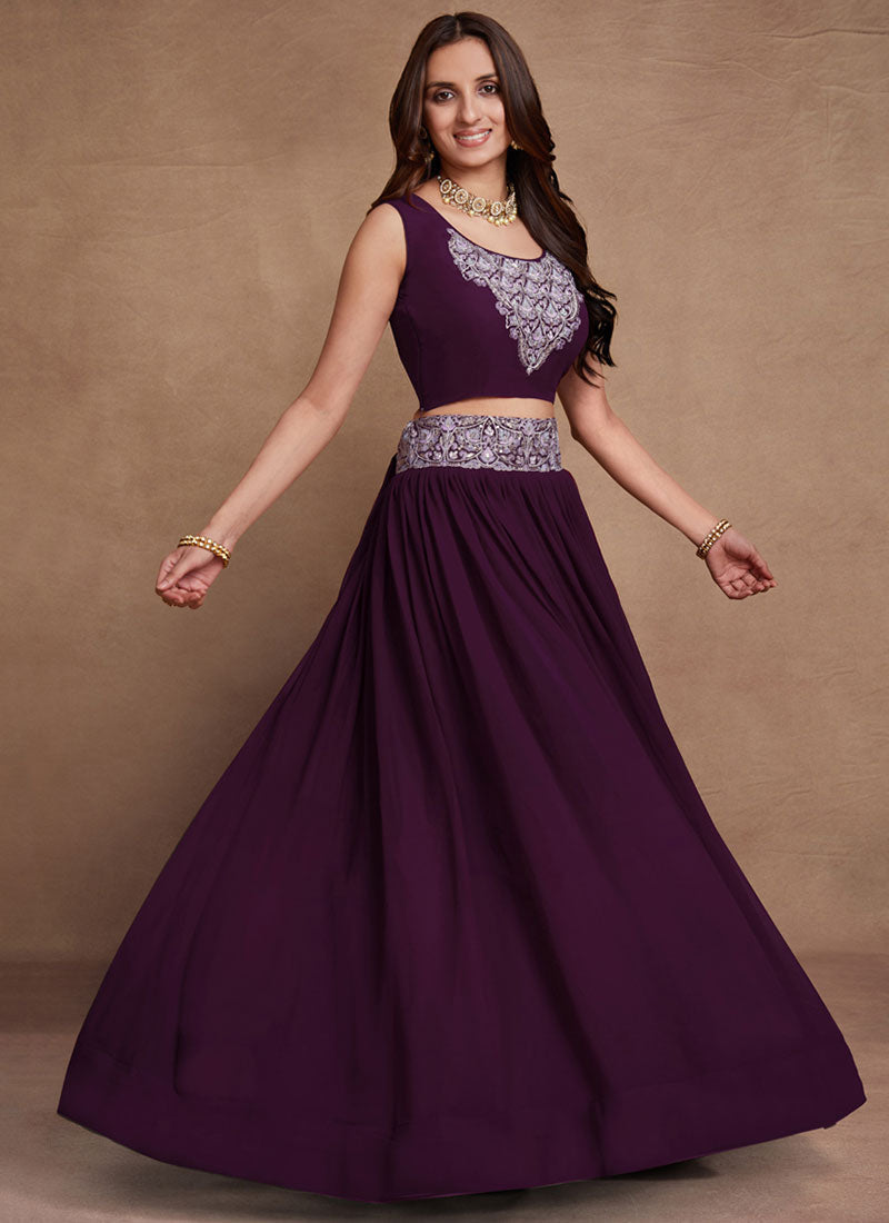 Purple Thread And Sequence Embroidery Wedding Lehenga Choli