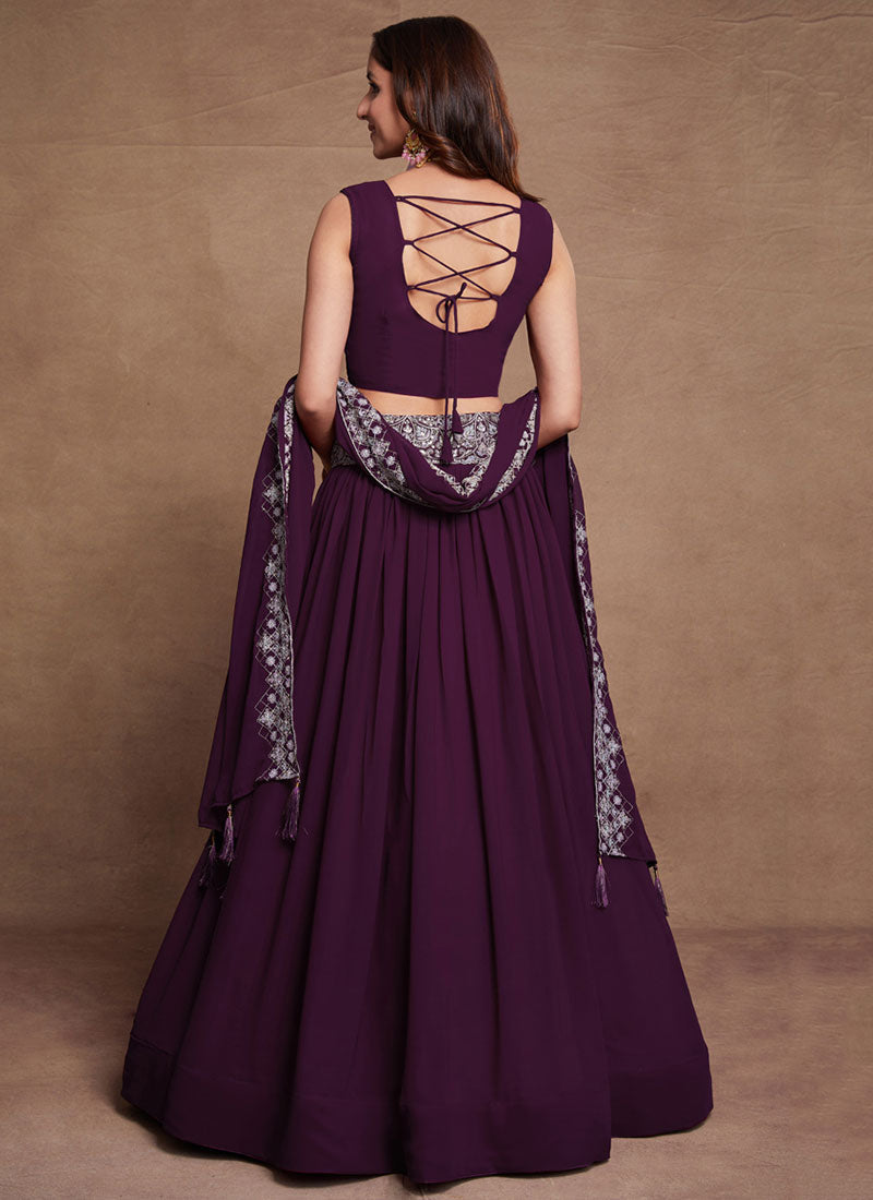 Purple Thread And Sequence Embroidery Wedding Lehenga Choli