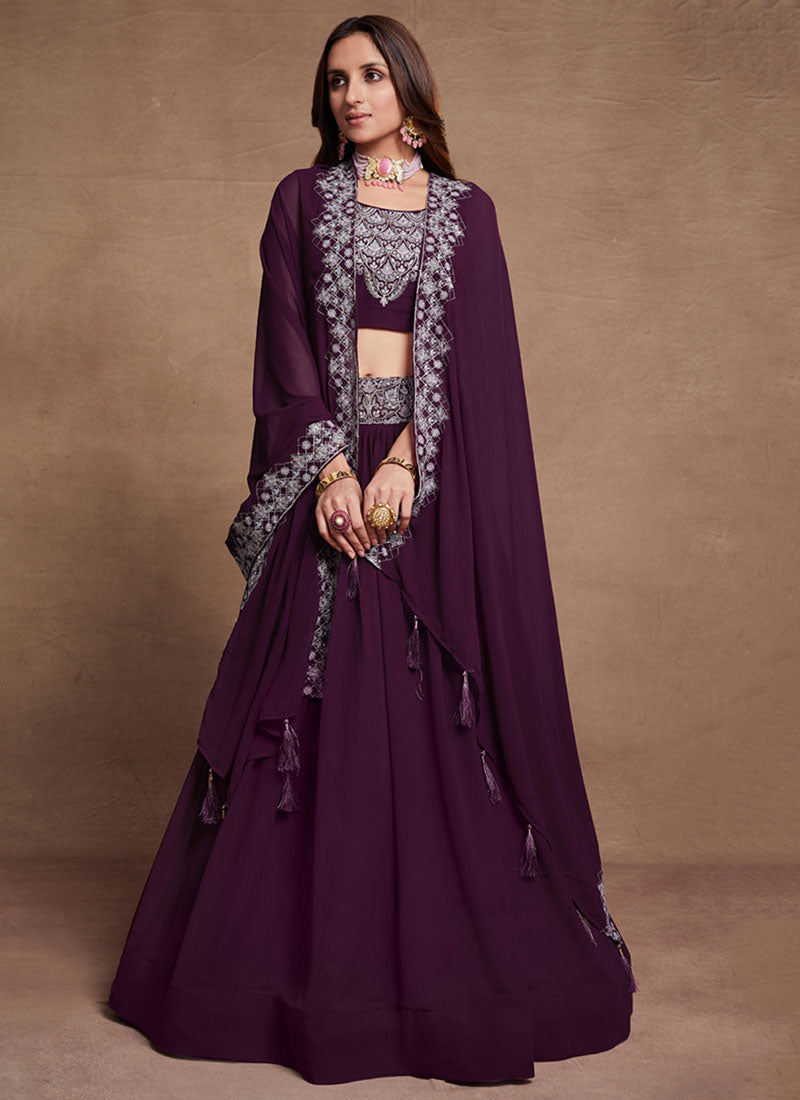 Purple Thread And Sequence Embroidery Wedding Lehenga Choli