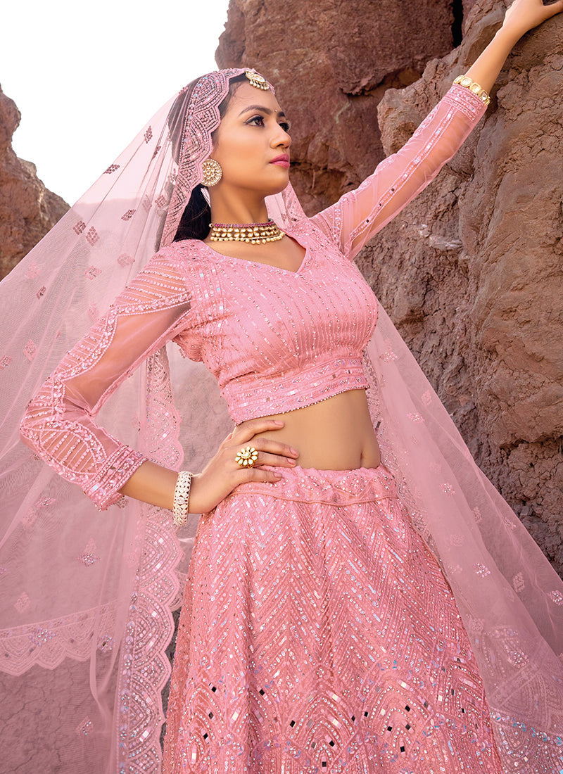 Pink Multi Handwork Embroidery Wedding Lehenga Choli