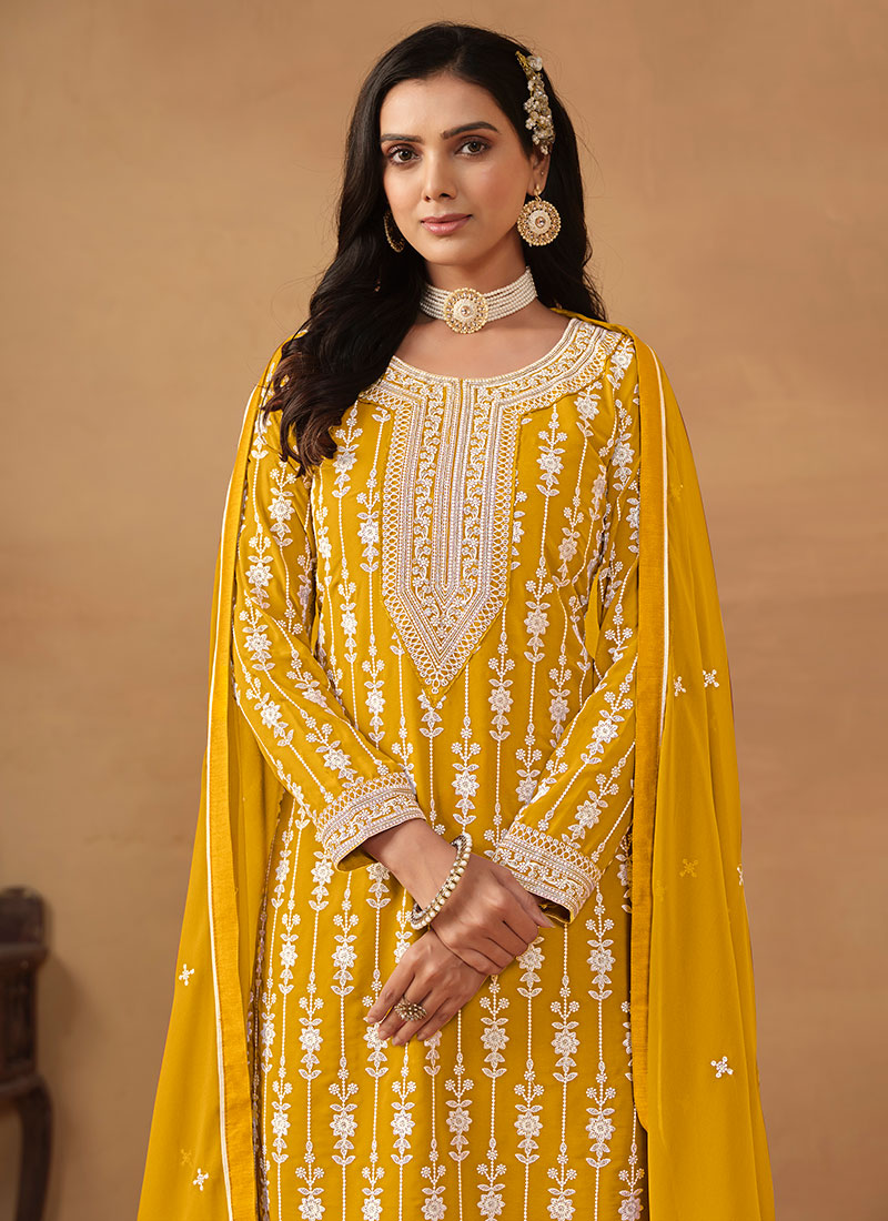 Yellow Embroidery Designer Gharara Suit