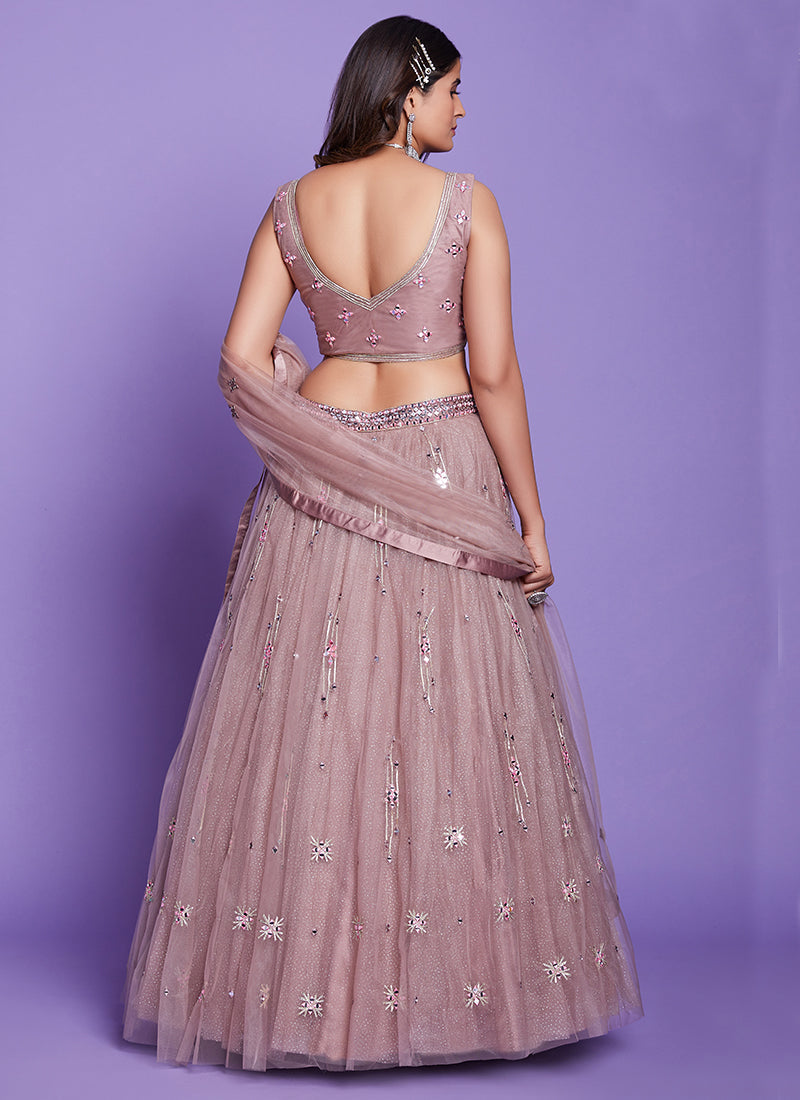 Mauve Purple Mirror Work Embroidery Wedding Lehenga Choli