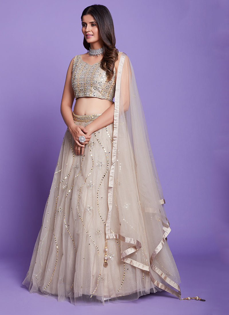 Lilac Purple Mirror Work Embroidery Wedding Lehenga Choli