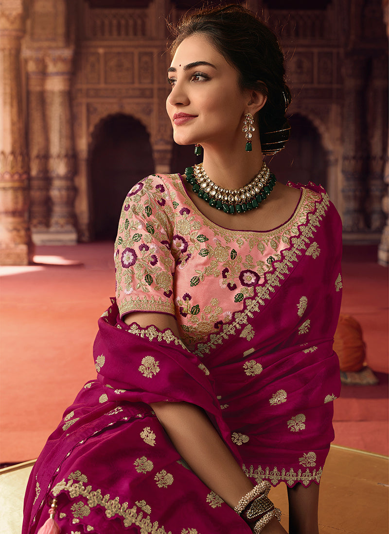 Pink Dual Tone Sequence Embroidery Saree