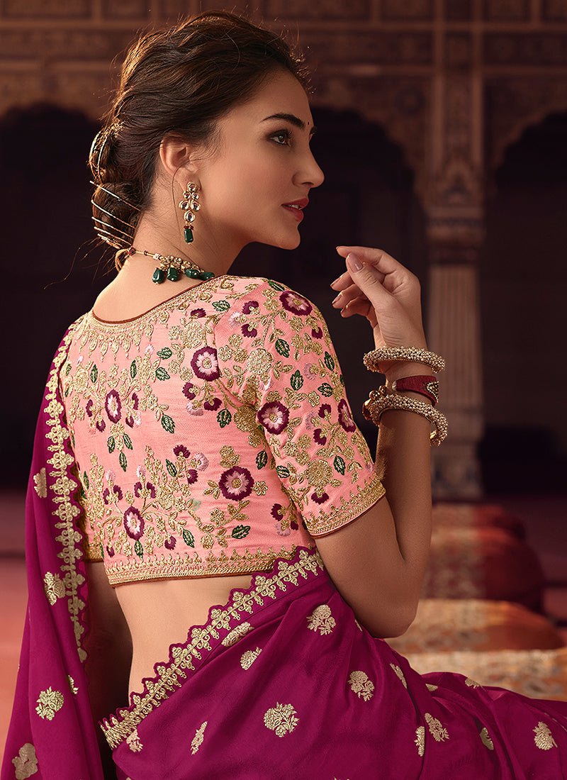 Pink Dual Tone Sequence Embroidery Saree