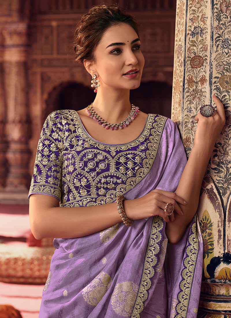 Purple Dual Tone Sequence Embroidery Saree