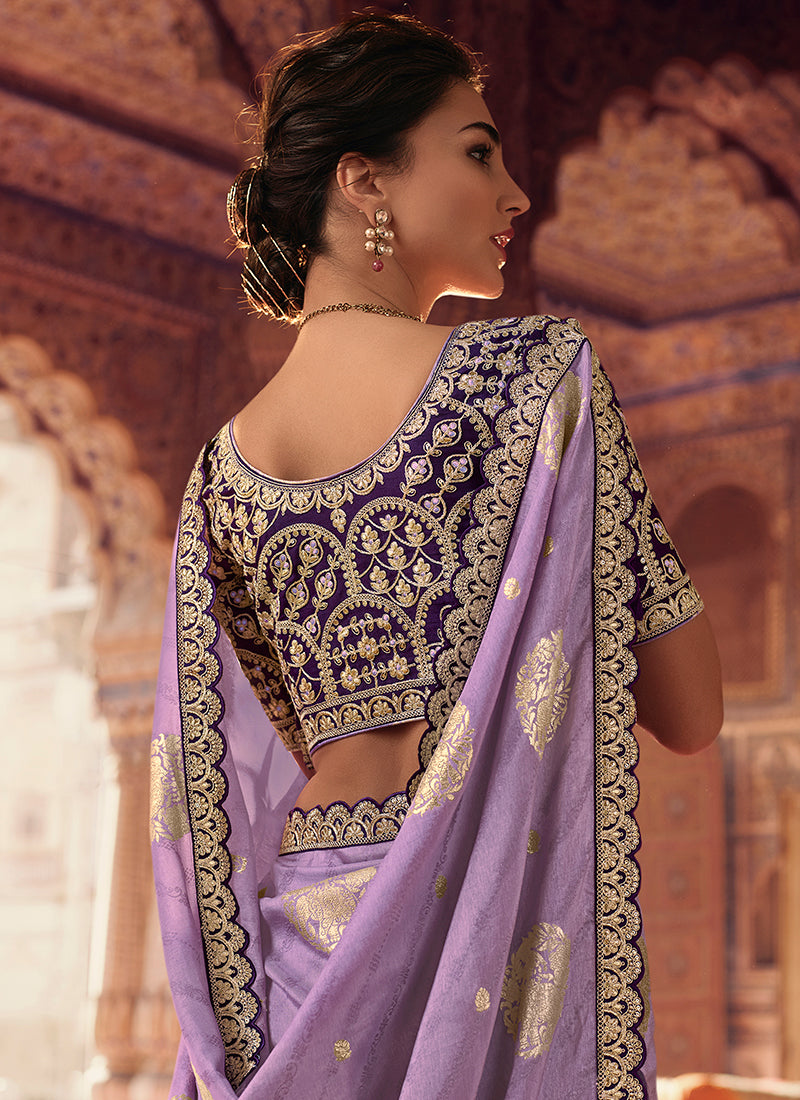 Purple Dual Tone Sequence Embroidery Saree