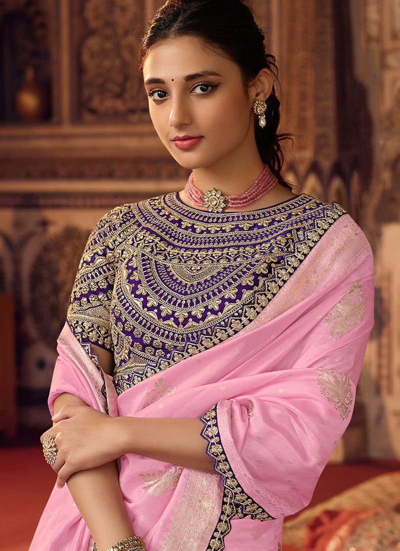 Pink And Purple Sequence Embroidery Saree