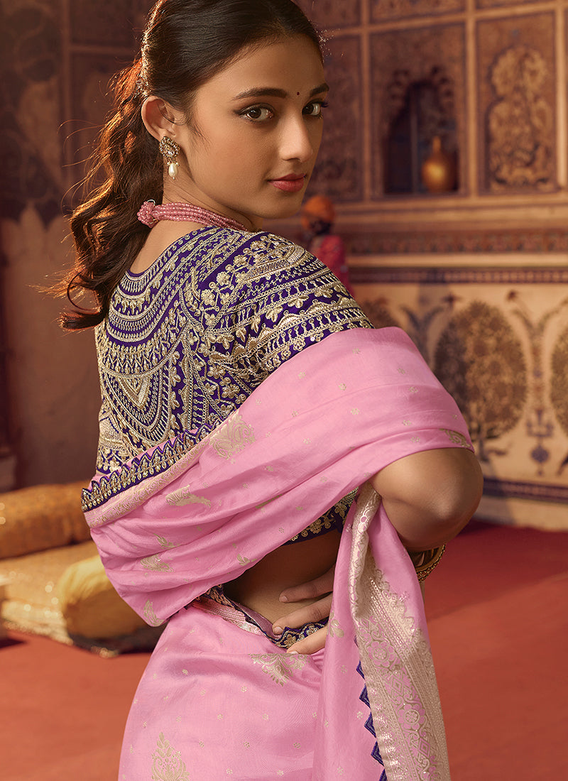 Pink And Purple Sequence Embroidery Saree