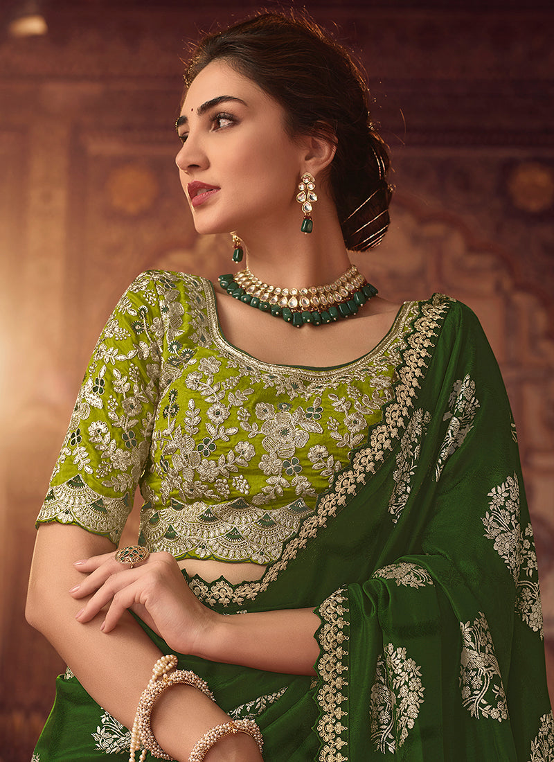 Dark Green Dual Tone Sequence Embroidery Saree