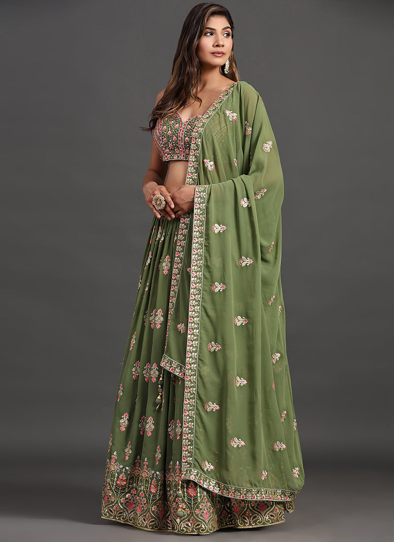 Green Multi Embroidery Traditional Lehenga Choli