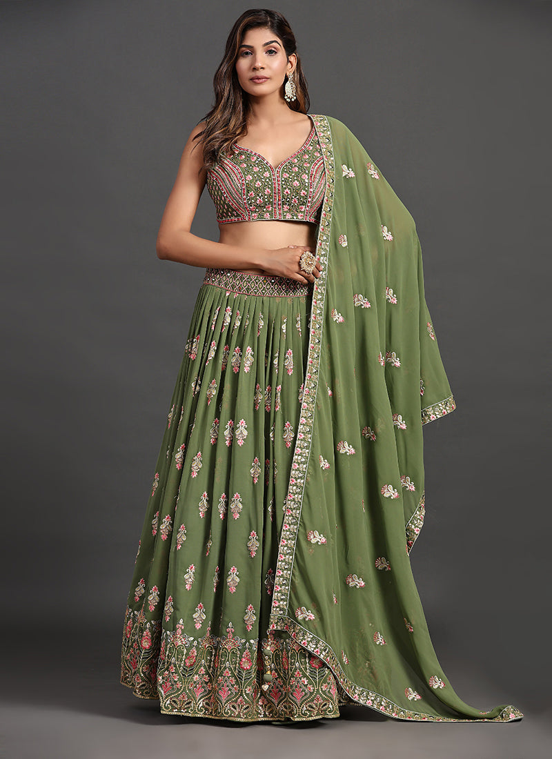 Green Multi Embroidery Traditional Lehenga Choli