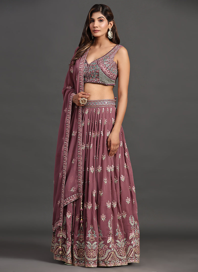 Mauve Multi Embroidery Traditional Lehenga Choli